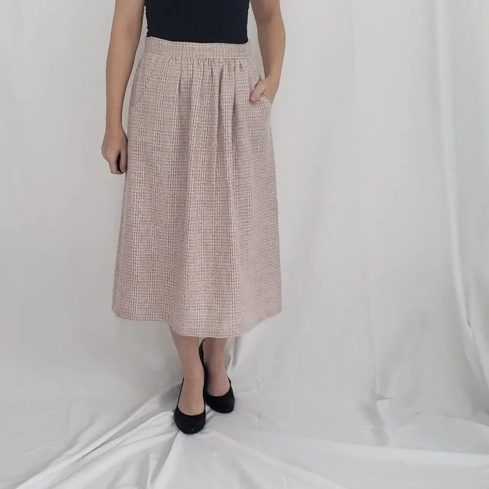 80s/90s Pink and Gray Plaid Wool‎ Blend Pencil Skirt